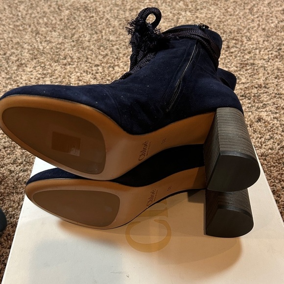 CHLOE Harper Blue Lagoon Lace-up Heeled Boots Navy 38 - Picture 11 of 12